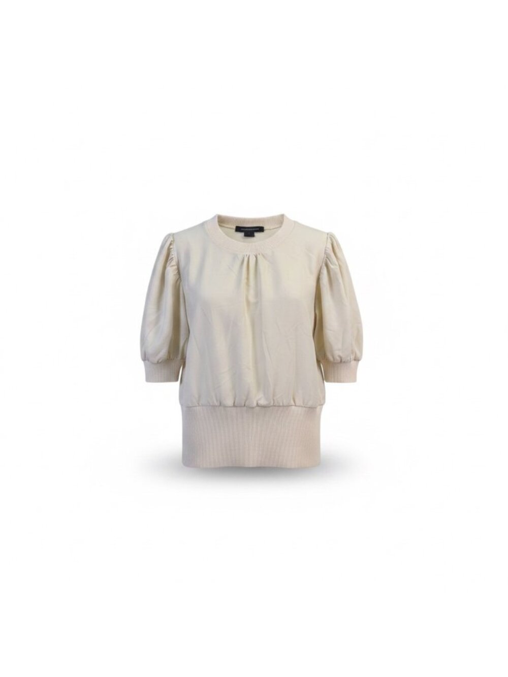 French Connection Womens Beige Puff Sleeve Blouse Lightweight Crewneck Sz M